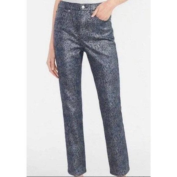 Express Slim Super High Rise Jeans Size 4 Metallic Blue Denim Pants - Picture 1 of 10